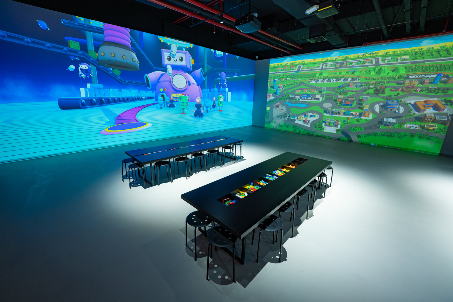 Children's amusement center with tech exhibits like RoboVerse, at RoboLand